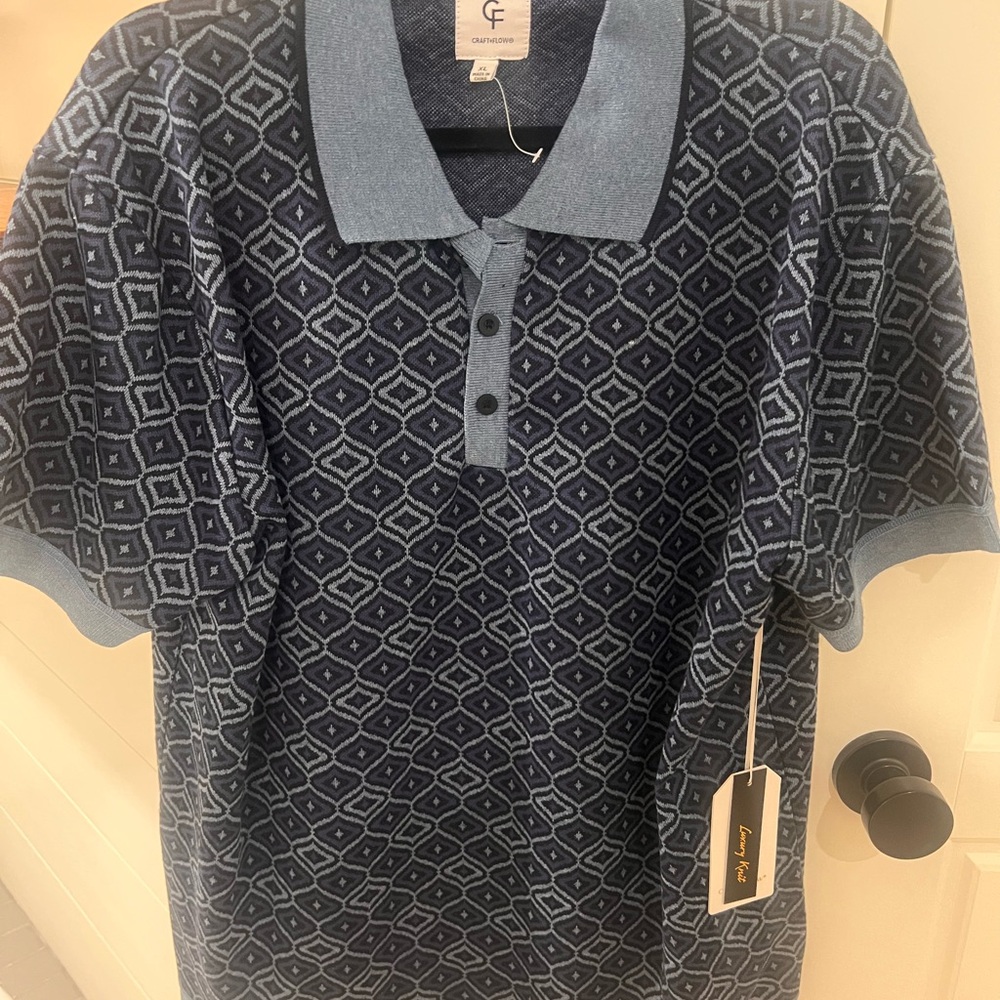NWT Geometric Navy Polo Shirt by Craft & Flow